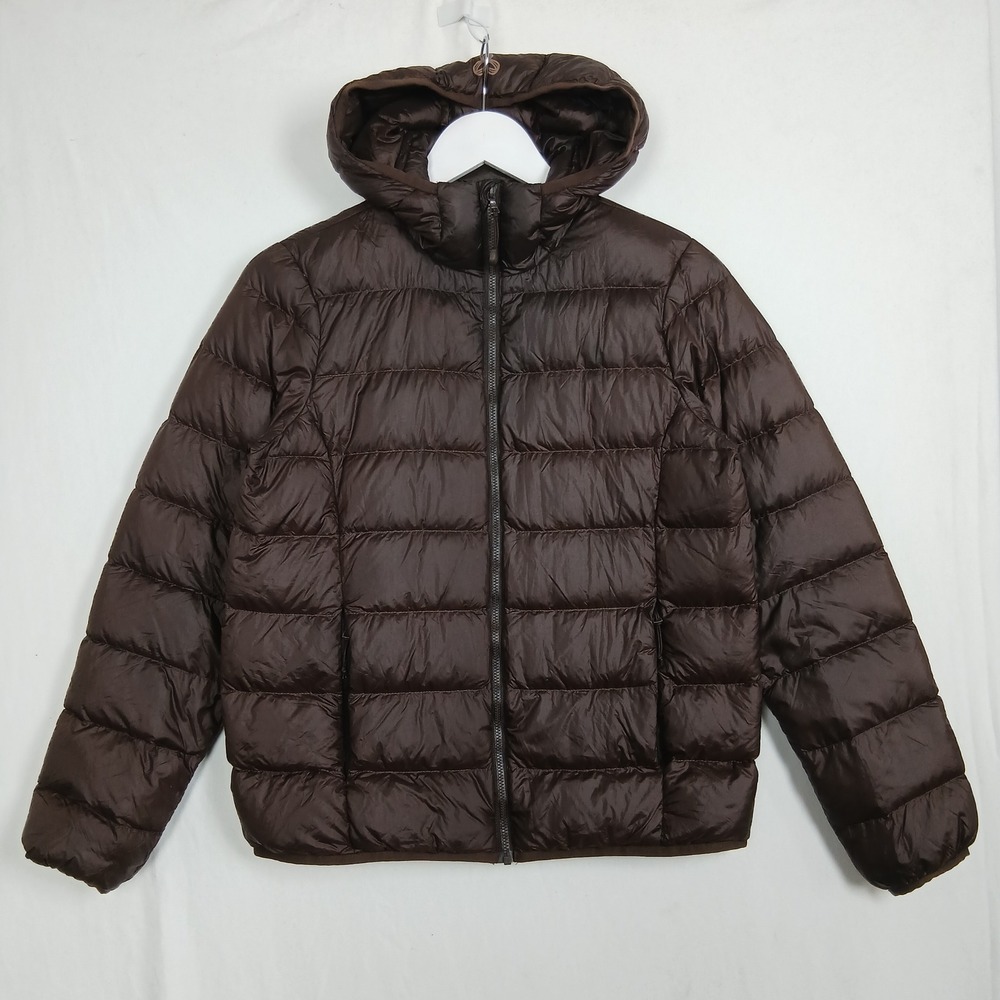 Aritzia TNA The Little Puff Jacket Brown Goose Down Packable Hooded Puffer XS